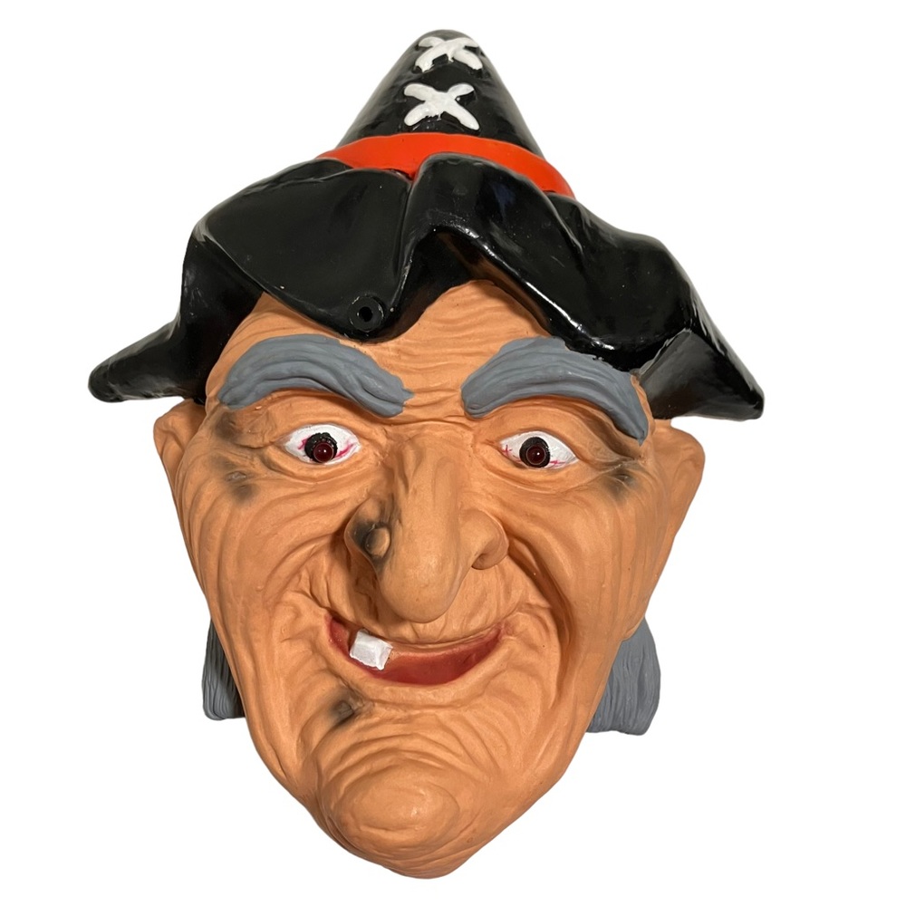 Vintage Halloween Plastic Blow Mold Hanging Witch Head Laughing Motion Sensor